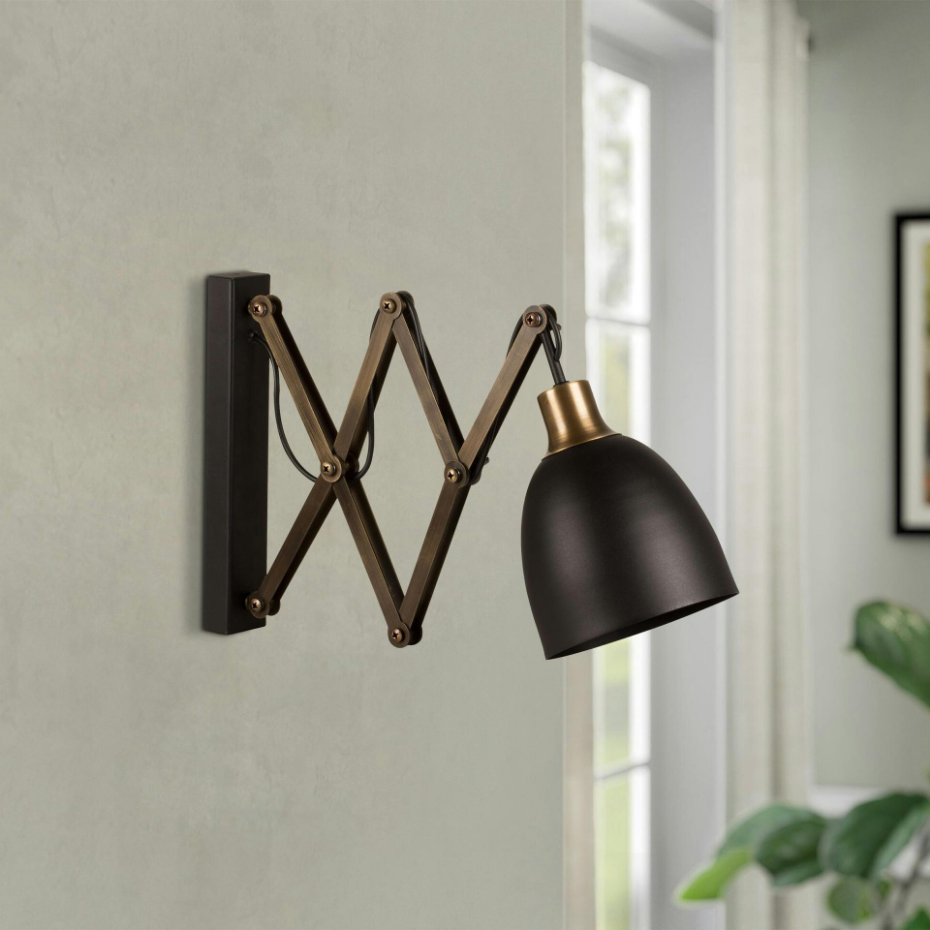 Applique murale vintage noire, accordéon métal vieilli SILE