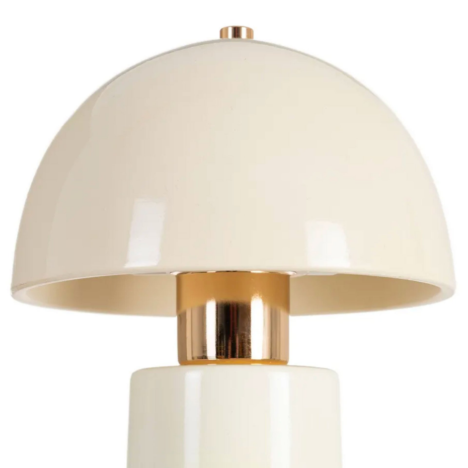 Lampe à poser champignon céramique beige crème et métal doré 17.5x17.5x30.5cm