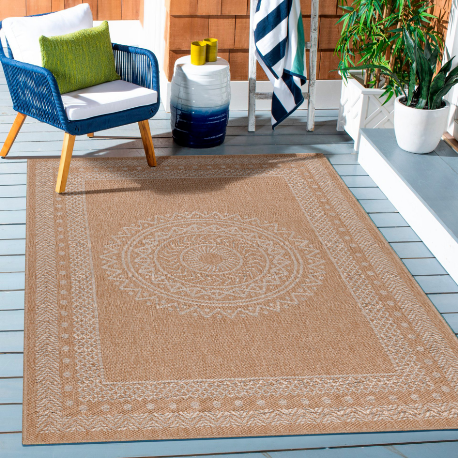 Tapis intérieur extérieur aspect jute à motif mandala DHAKA
