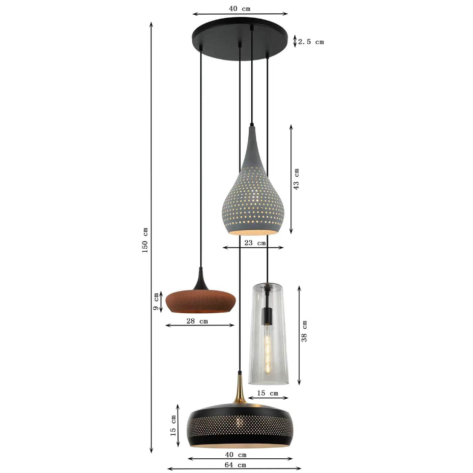 Suspension ronde en acier et verre, MELANGE