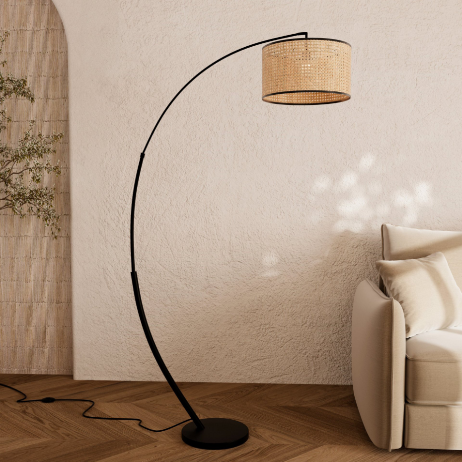 Lampadaire en rotin et métal - AIMÉE