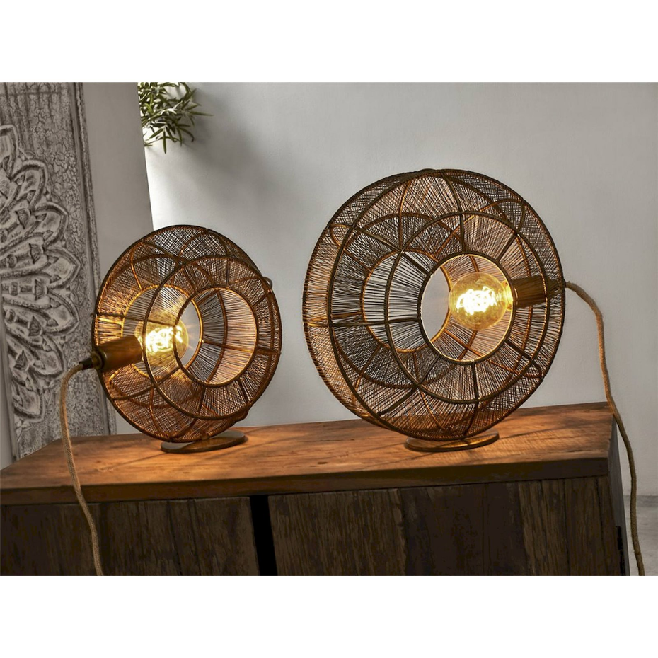 Lampe de table en métal finition  vieilli style rond