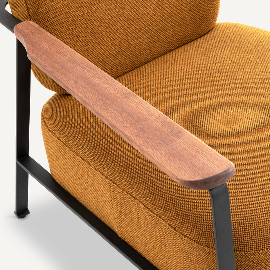 Fauteuil métal acier et tissu natté chiné, Abraxas
