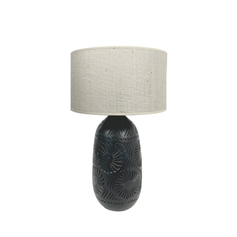 Lampe soleil en terre cuite avec abat-jour jute, KÉO SOLEIL