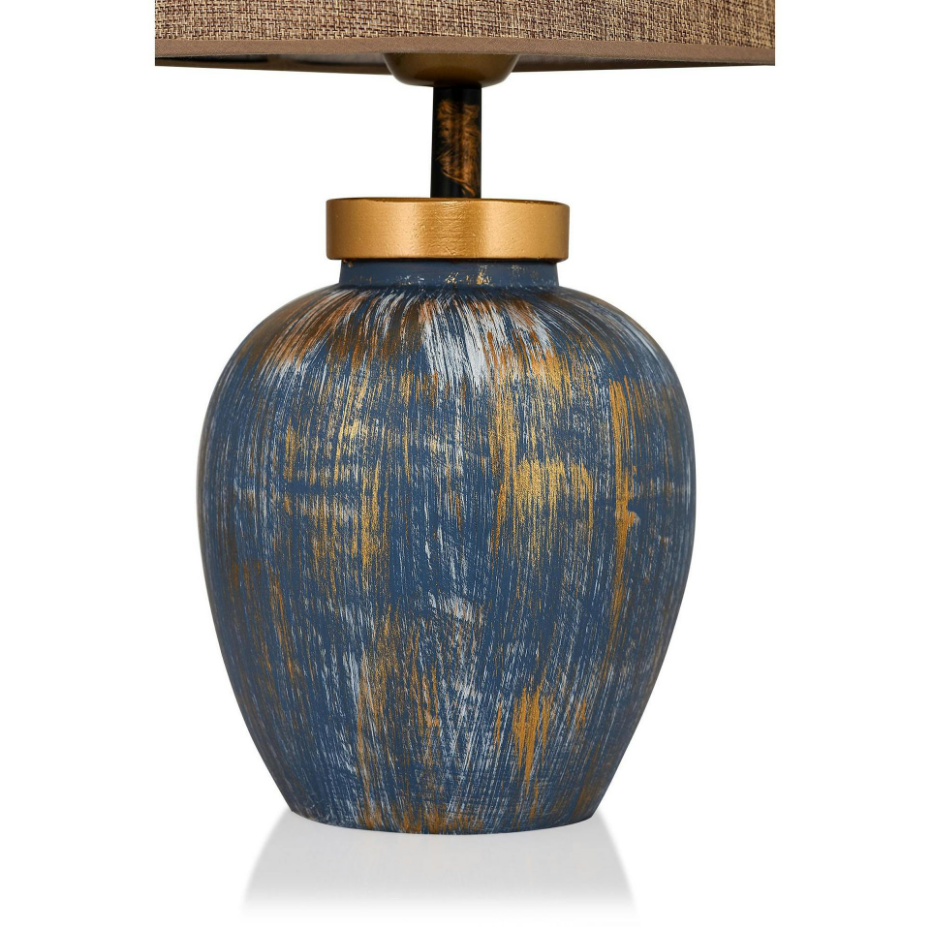 Lampe à poser moderne bleu & or, abat-jour en tissu KARS