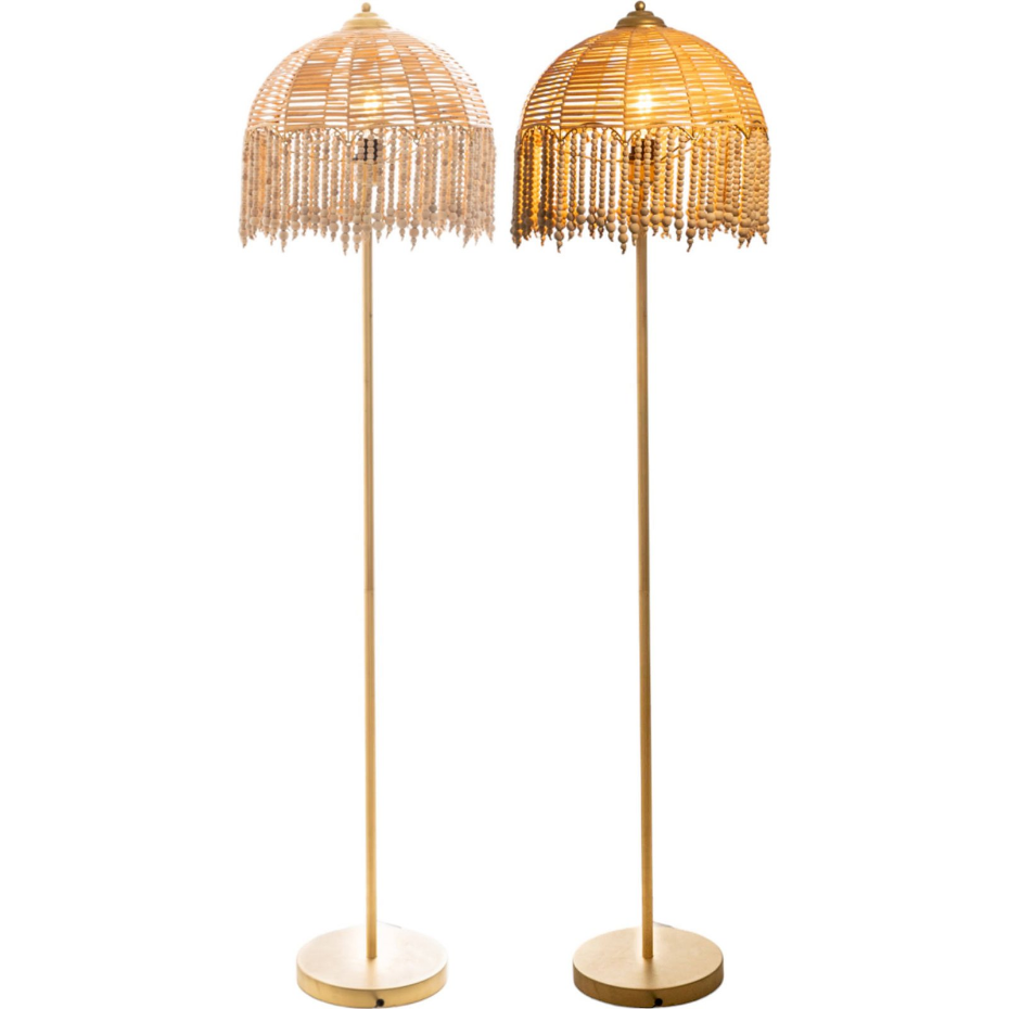 Lampadaire rond en rotin métal et bois