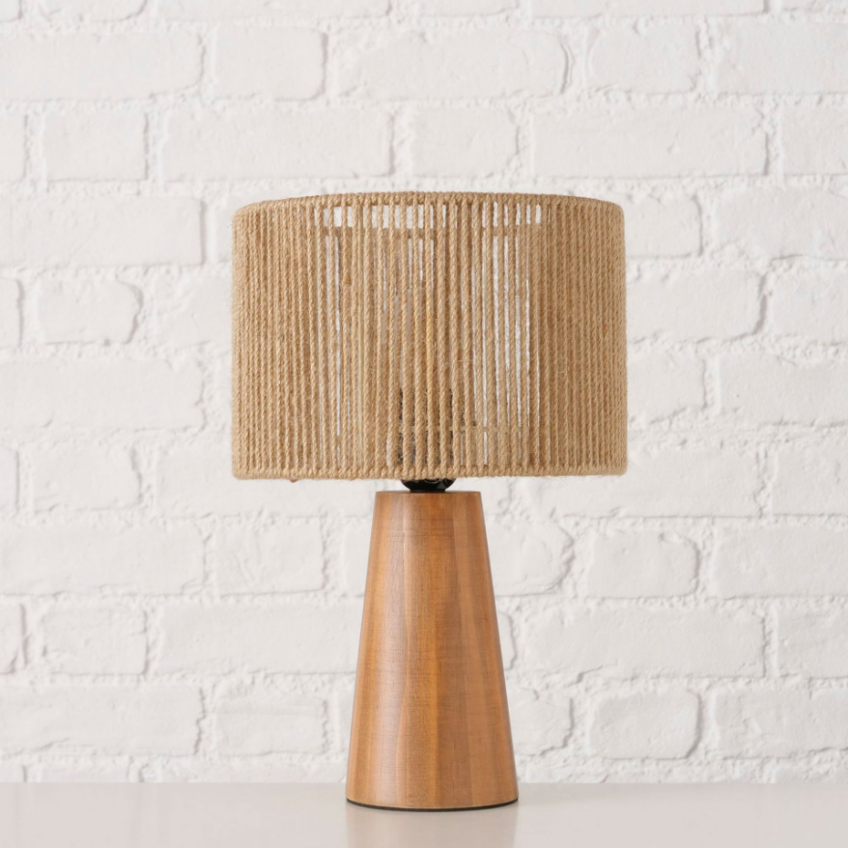 Lampe à poser bois et corde 22.5x22.5x34cm