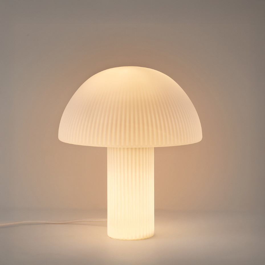 Lampe champignon, verre opalin strié H29cm Loulou