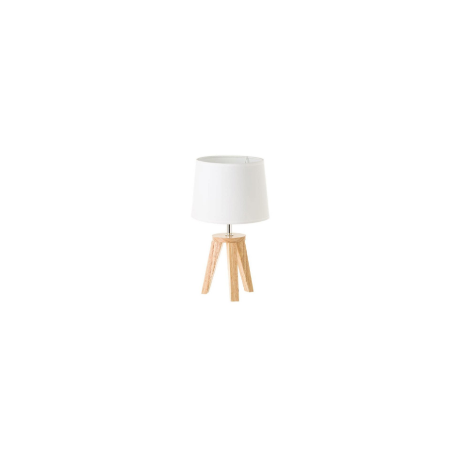 Lampe à Poser Trépied Bois et Abat-jour Blanc - Hauteur 33.5cm