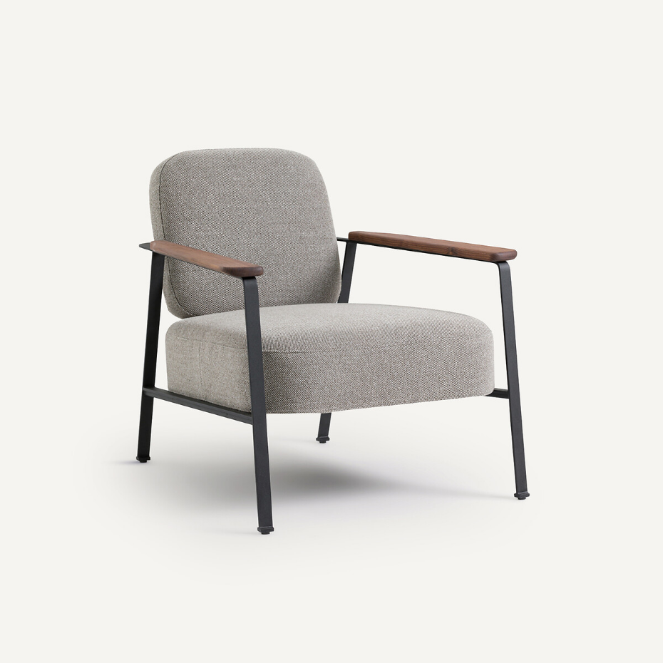 Fauteuil métal acier et tissu natté chiné, Abraxas