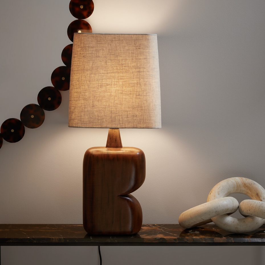 Lampe à poser en manguier et lin, Gyra