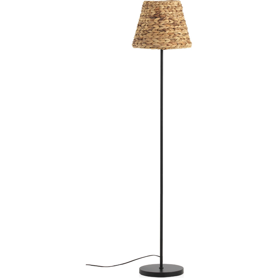 Lampadaire rond en fibres naturelles et base métal
