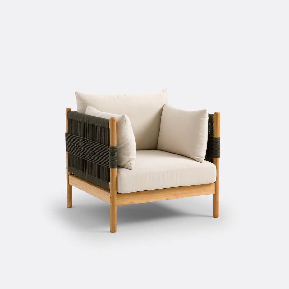Fauteuil de jardin en teck et corde, Odette