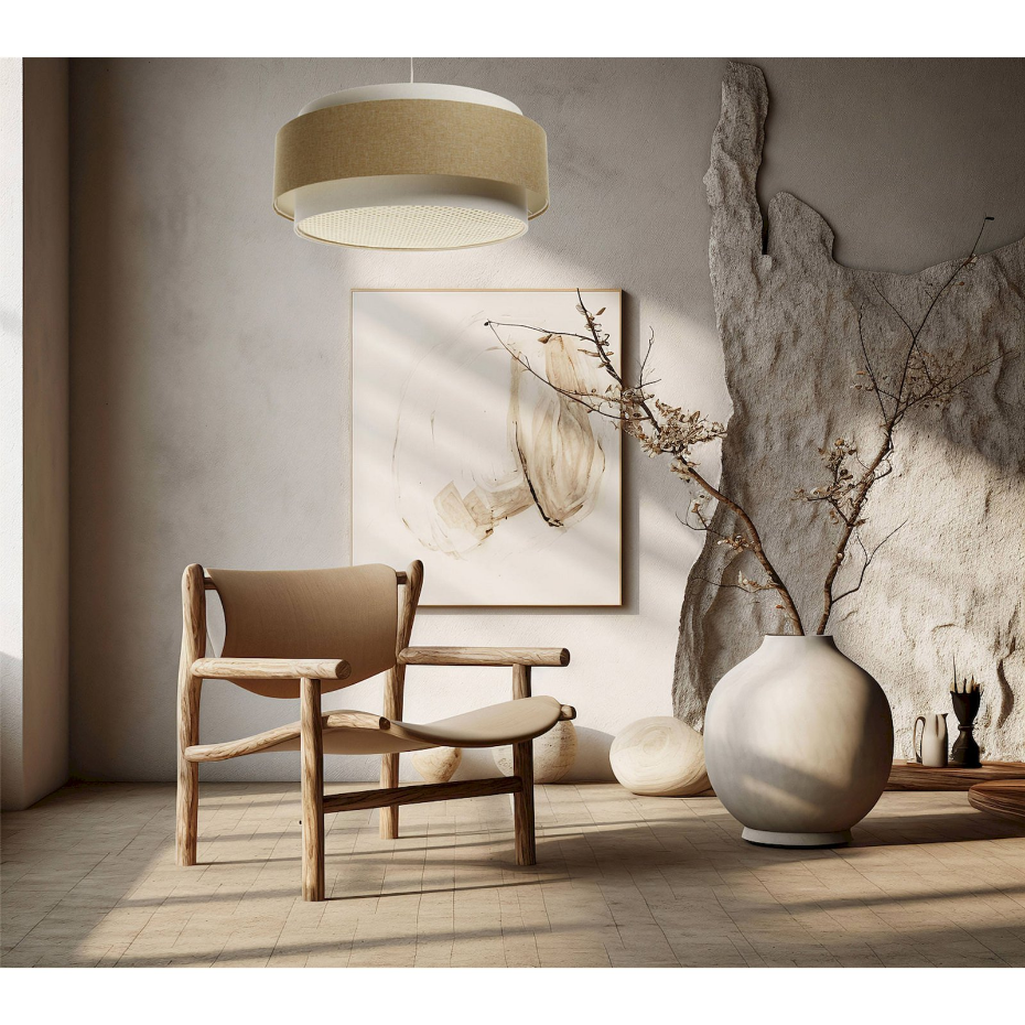 Suspension ronde en tissu et rotin Boho Elegant