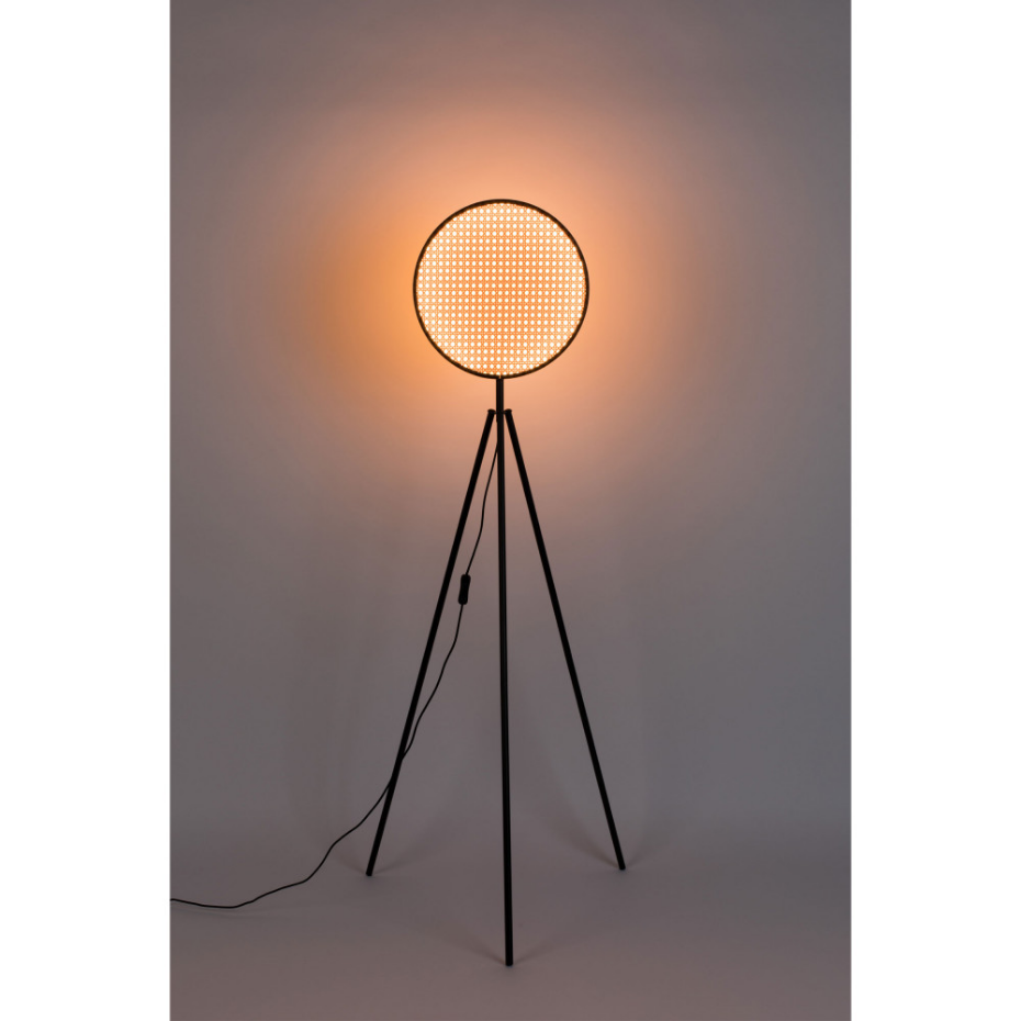 Lampadaire trépied en métal et cannage- SIEN