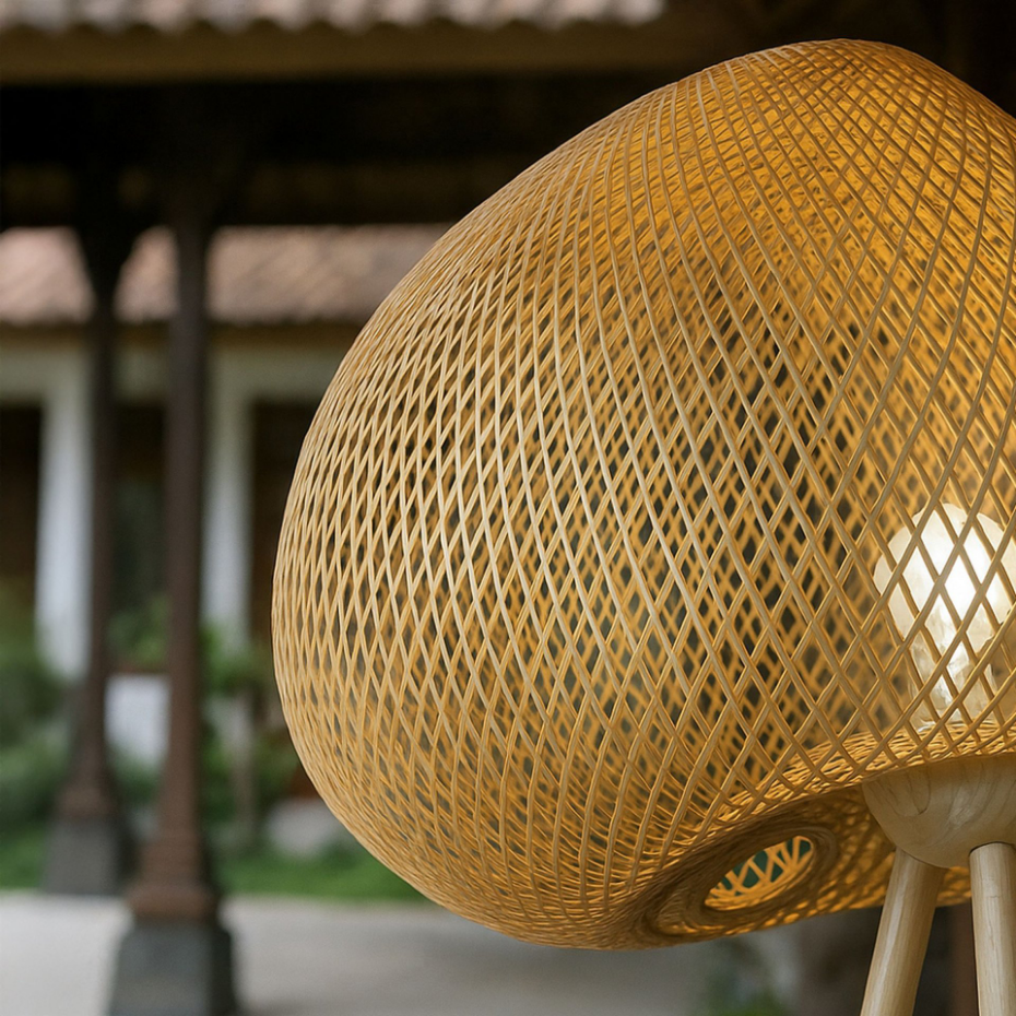 Lampadaire en bambou pieds en bois, LIPS
