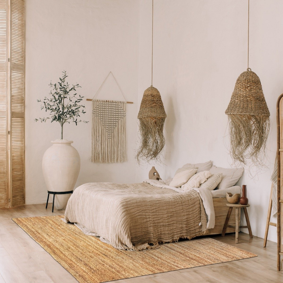Tapis de salon en jute tressé main motif lignes  SUNNY JUTE