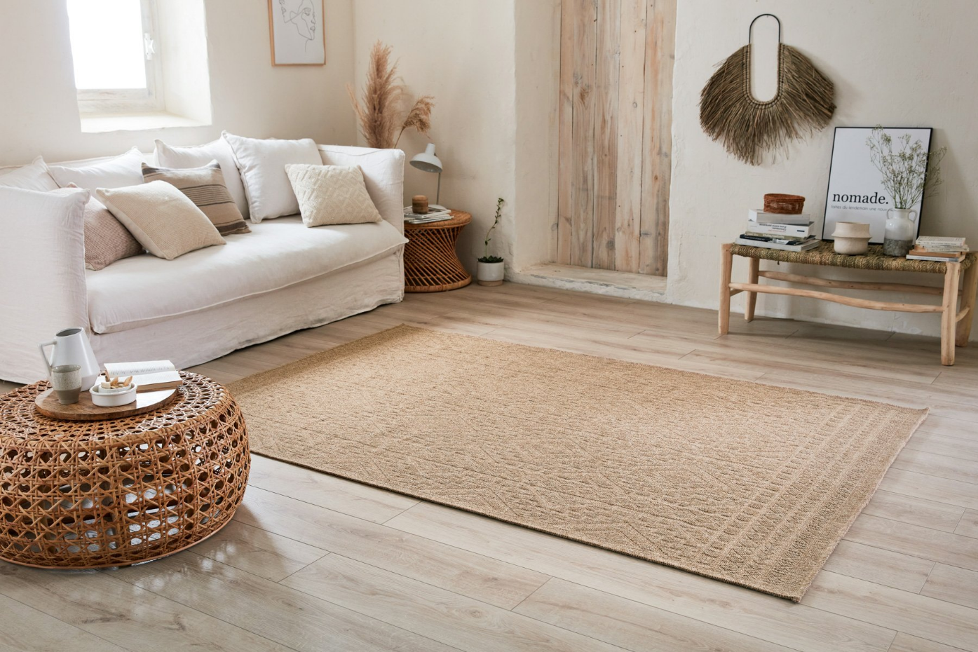 Tapis intérieur extérieur aspect jute motifs ethniques NATURE
