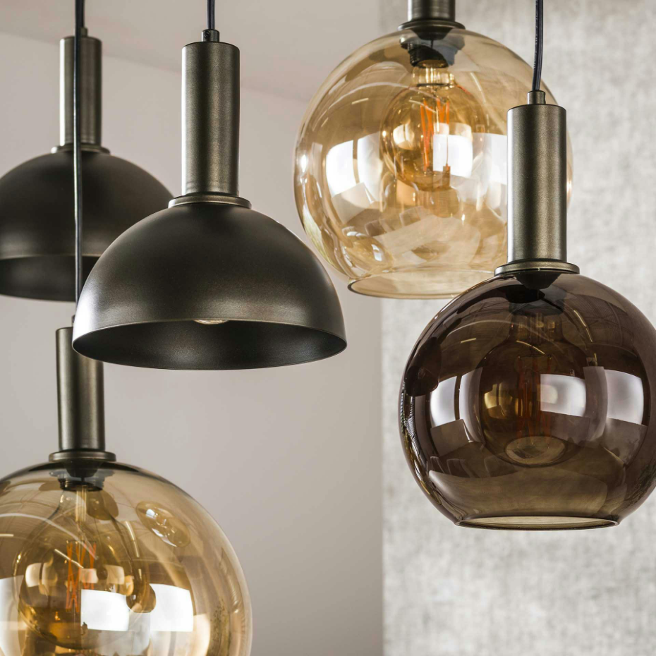 Suspension industrielle abat-jour verre et métal 7 lampes NOVA