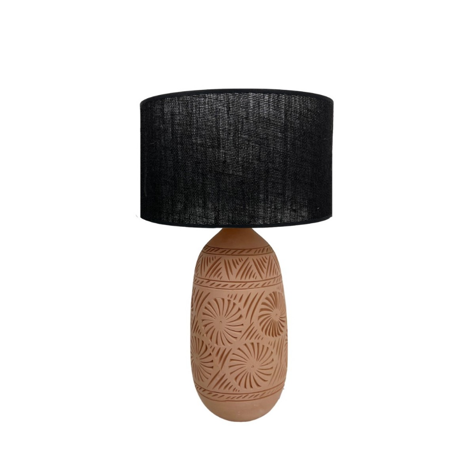 Lampe en terre cuite avec abat-jour jute, KÉO SOLEIL