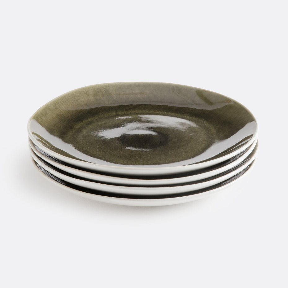 Lot 4 assiettes plates craquelées, GOGAIN