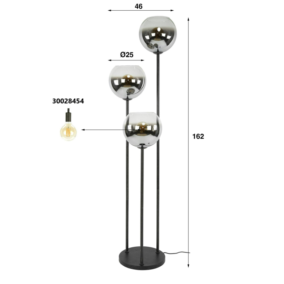 Lampadaire design en verre fumé 3 tiges RALF