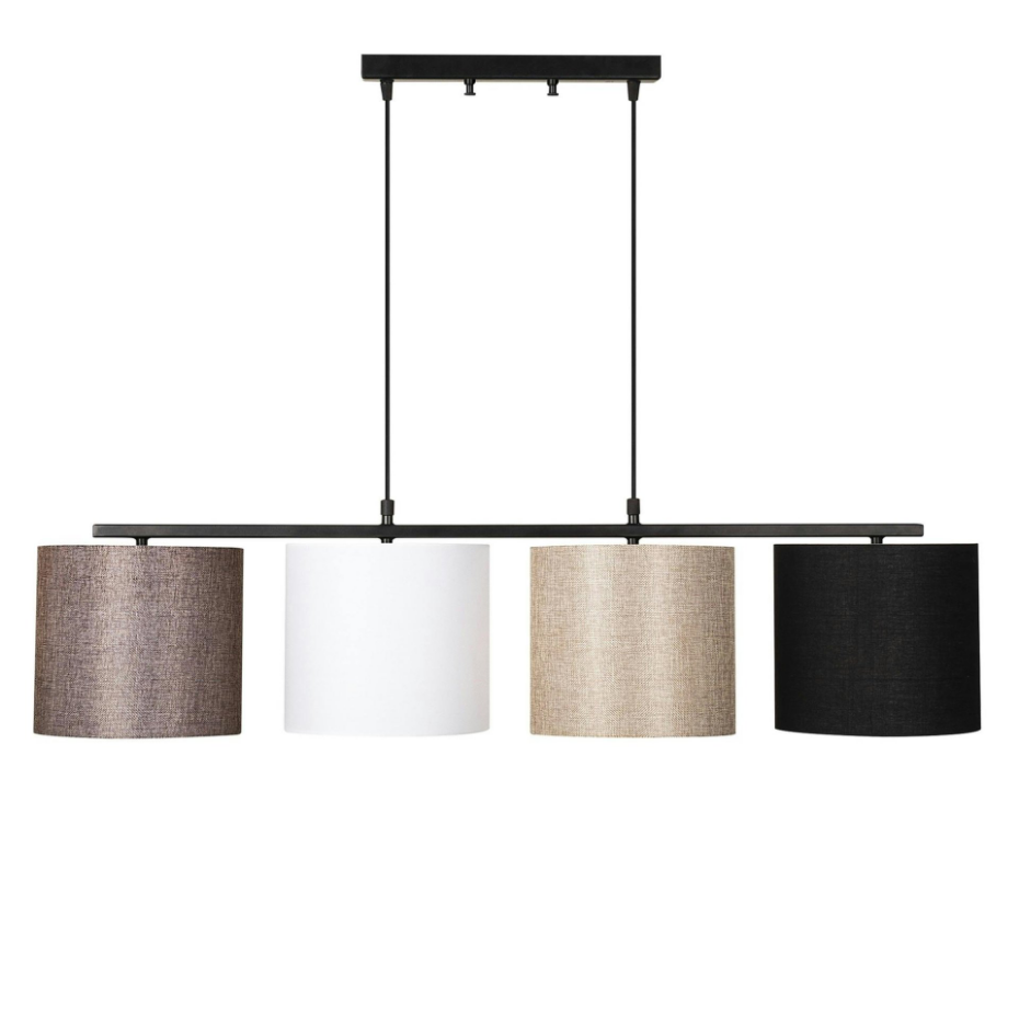 Suspension de table moderne, 4 abat-jour tons naturels ZURICH