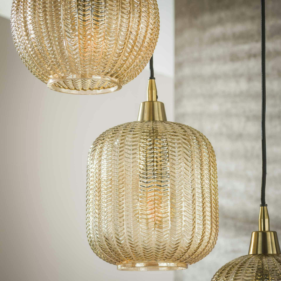 Suspension en verre ambré 5 lampes NOVA