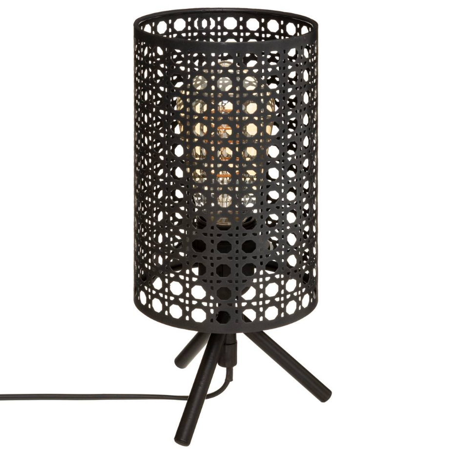 Lampe trépied fer abat jour cannage KATEL