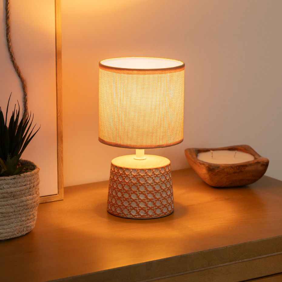 Lampe céramique grès motif cannage YOJOA