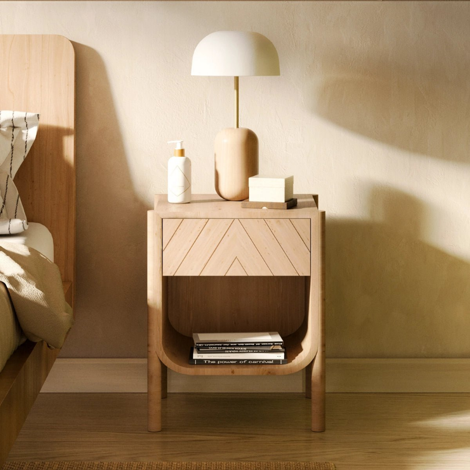 Lampe à poser avec pied en frêne, NINA