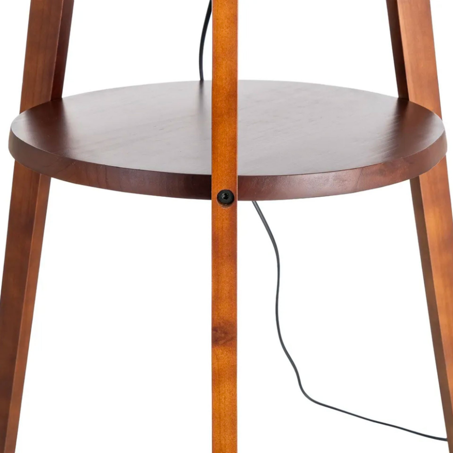 Lampadaire bois et abat-jour beige avec étagère 50x50x151cm