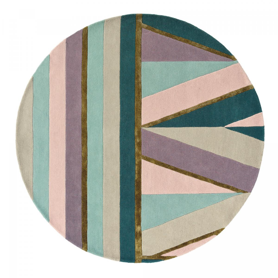 Tapis rond fait à la main en laine motif géométrique SAHAARA R