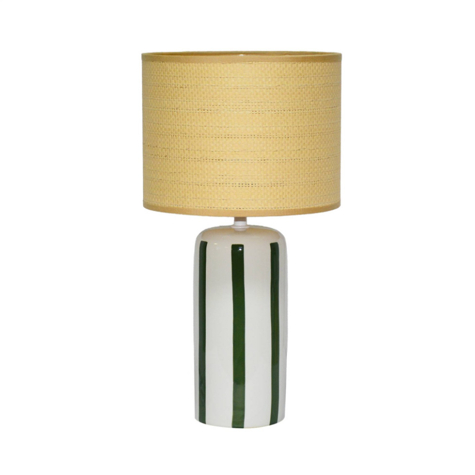 Lampe de table intérieur céramique abat-jour effet rotin H 44cm AURORE