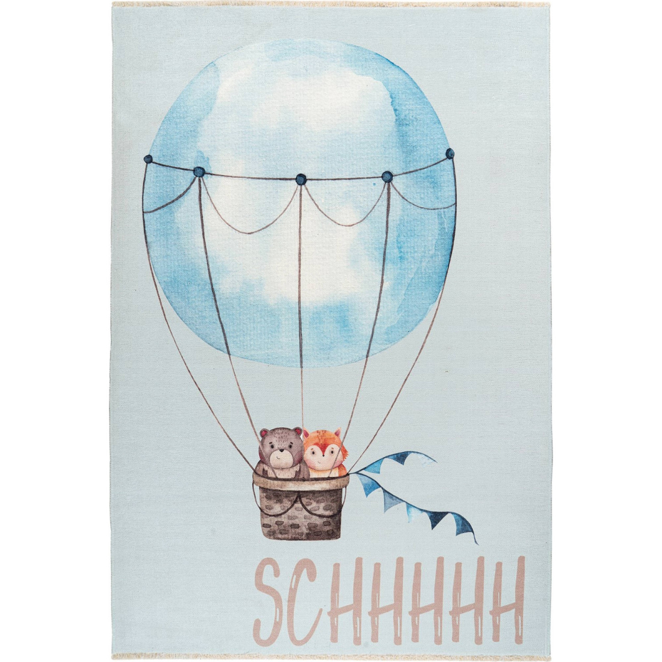 Tapis enfant en coton rectangulaire motif montgolfière