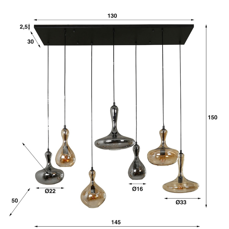 Suspension 7 globes en verre - CARAFEL