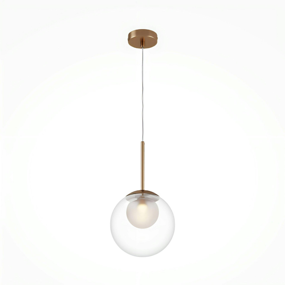 Suspension globe en verre & tige or, 20 cm DELTONA