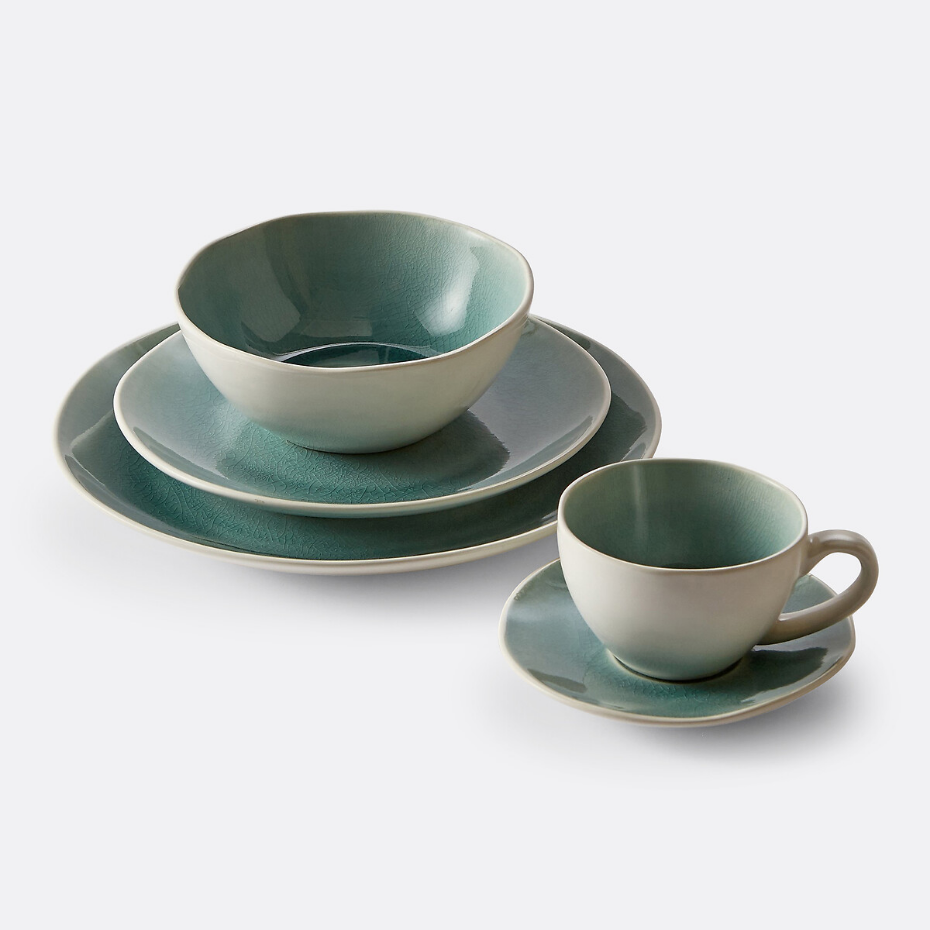 Lot 4 assiettes plates craquelées, GOGAIN
