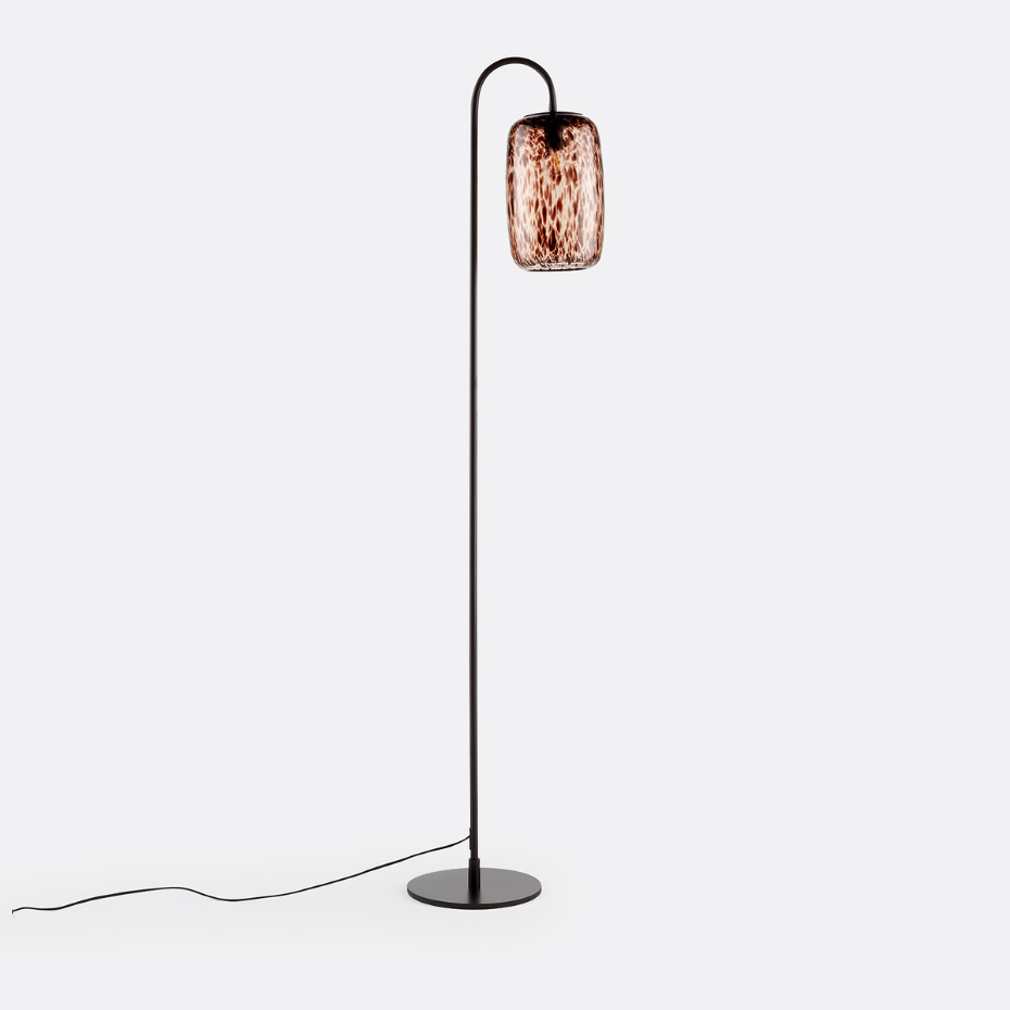 Lampadaire en métal fer et verre ambré, Toleco