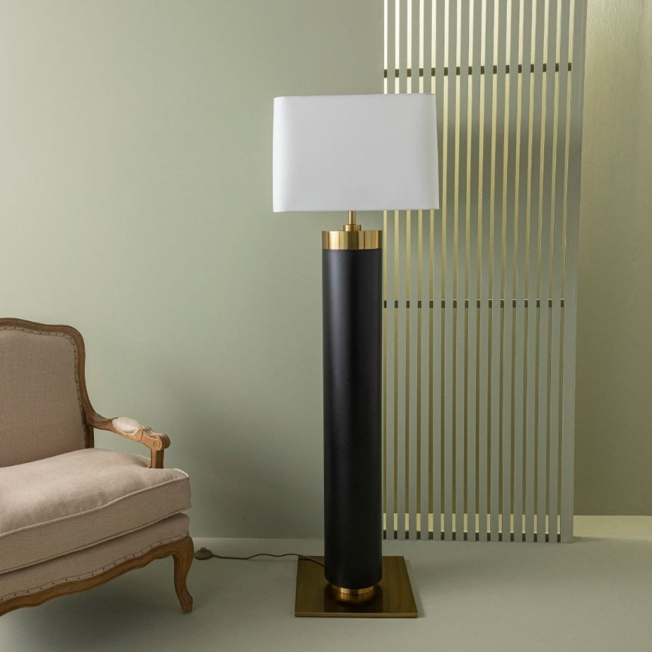 Lampe sur pied en métal noir et finition laiton doré H165 cm - VENDOME