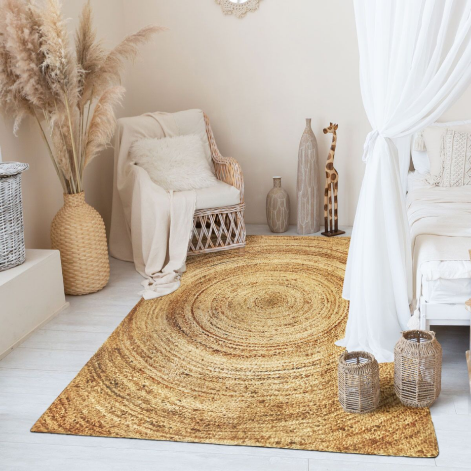 Tapis de salon en jute tressé main motif lignes  SUNNY JUTE