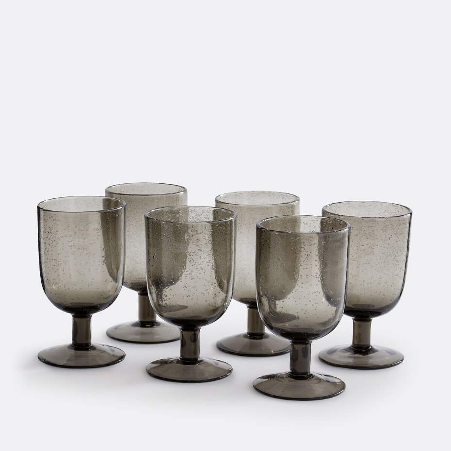 Lot de 6 verres à pied verre bullé, Faraji