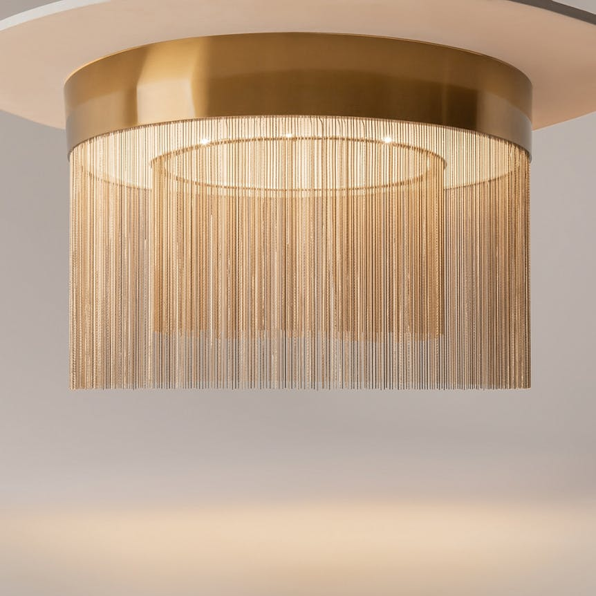 Plafonnier moderne LED – double rang de franges dorées AMOS
