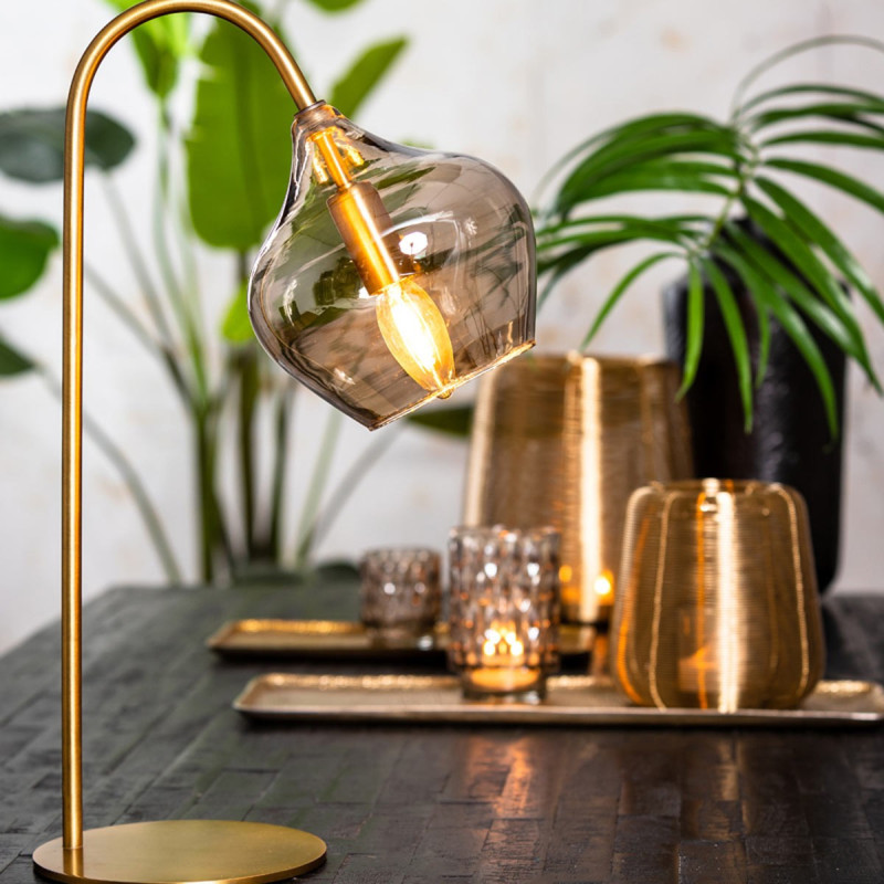Lampe à Poser Karel Verre Fume laiton patiné