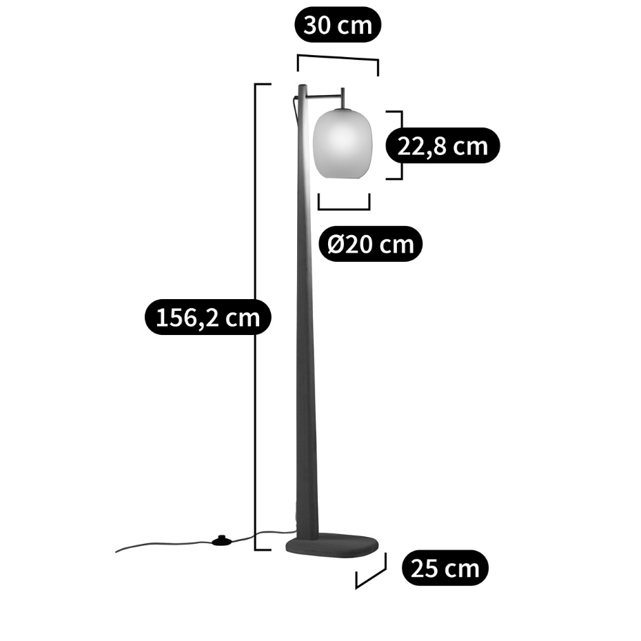 Lampadaire en chêne, métal fer verre givré, Navida