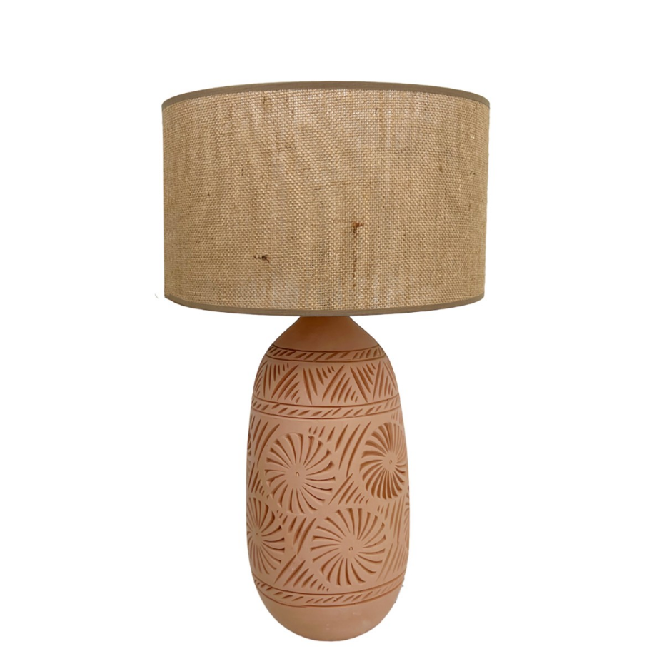 Lampe en terre cuite avec abat-jour jute, KÉO SOLEIL