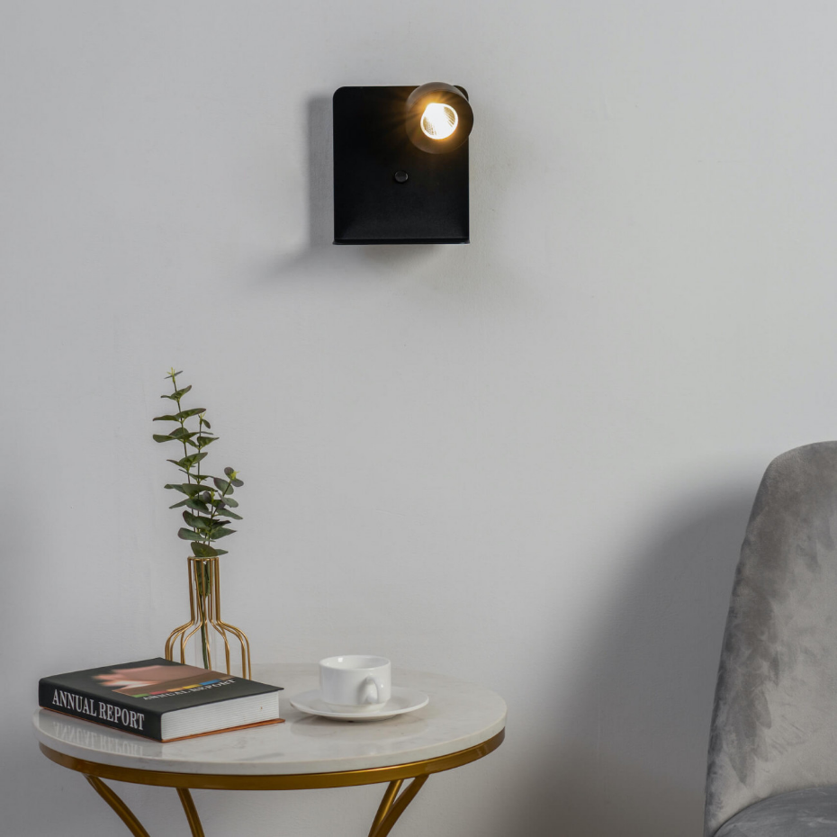 Applique liseuse noire avec USB - LYNGEN