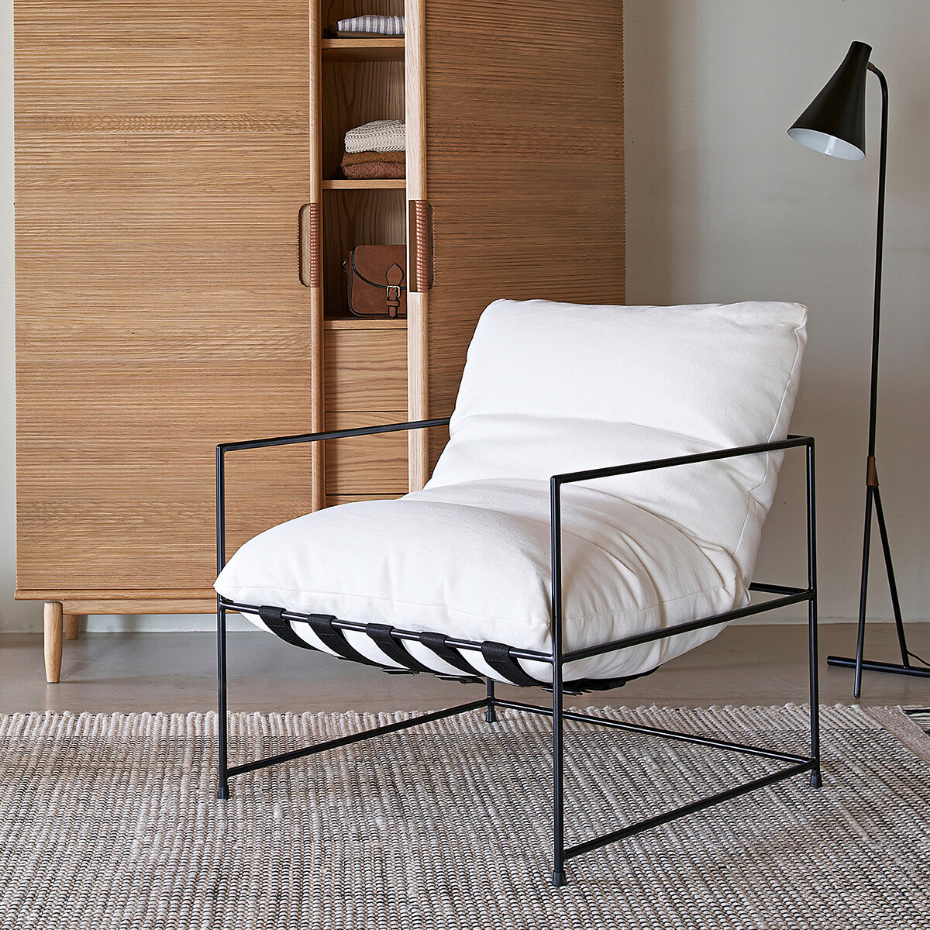 Fauteuil moelleux, tissu coton/lin, Sgothan