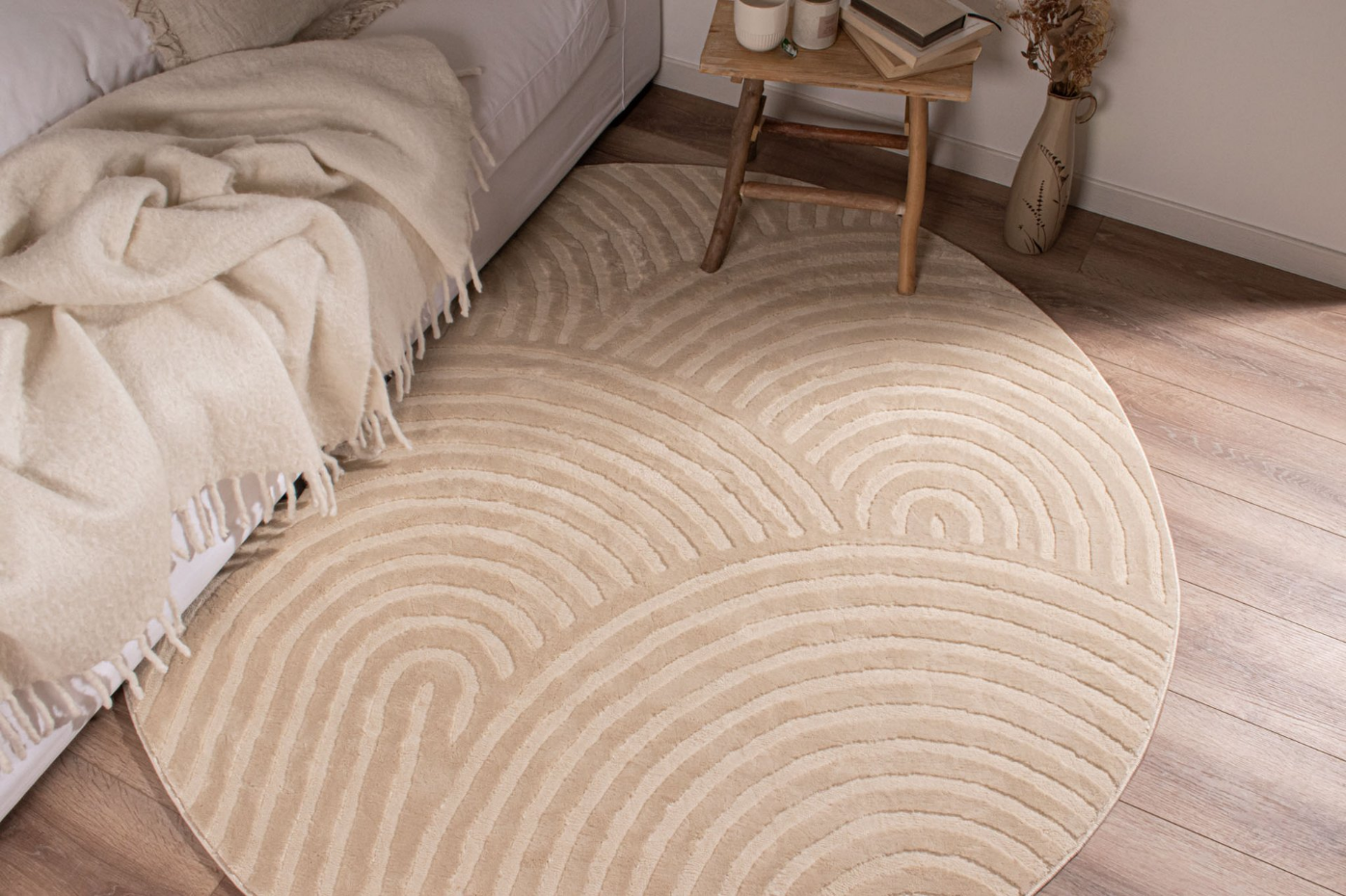 Tapis de salon rond aux motifs arqués BIANCA