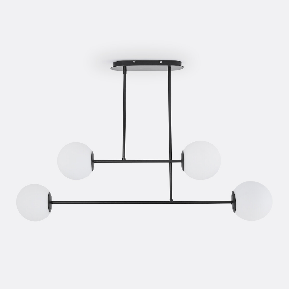 Suspension métal acier et verre opaline, Atea